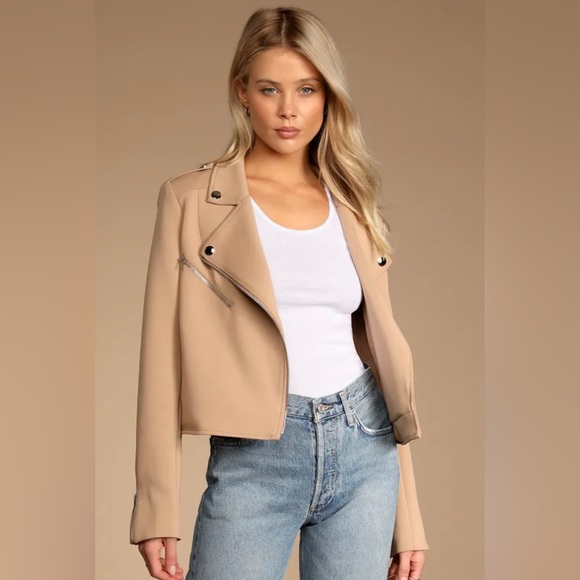 Lulus Jackets & Blazers - LULUS Living On the Edge Taupe Moto Jacket - Size Large